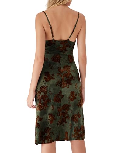 CIDER Womens Velvet Dress Floral Sleeveless Spaghetti Strap Ruched Midi Club Party Wedding Guest Dresses