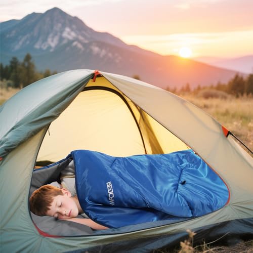 REDCAMP Kids Mummy Sleeping Bag for Camping, 3 Season Cold Weather Sleeping Bag Fit Boys,Girls & Teens, Blue/Rose Red