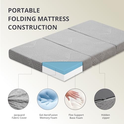 Folding Mattress, 4 Inch Twin Tri Folding Memory Foam Mattress for Camping Guest Bed, Washable Cover & Non-Slip Bottom, 7...