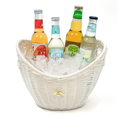 Lexenic Ice Bucket with Handle Hole, Woven and Acrylic Double Layer Basket Design, 4L Champagne Wine Ice Bucket for Cockta...