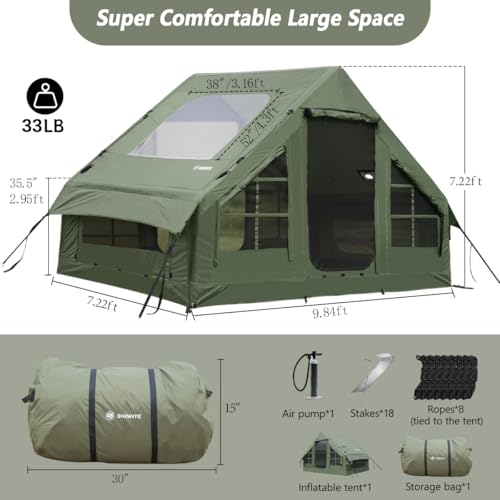 Inflatable Tent for Camping Large Blow Up Tents Glamping 4-8 Person House 4 Season Air with Pump Easy Set up Waterproof Ou...