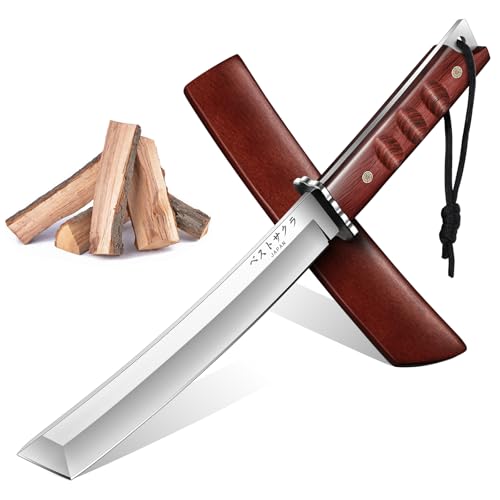 DRGSKL Japanese Fixed Blade Knife - Tanto Knives with Wooden Sheath - Survival Knives with Full Tang Handle - Bushcraft kn...