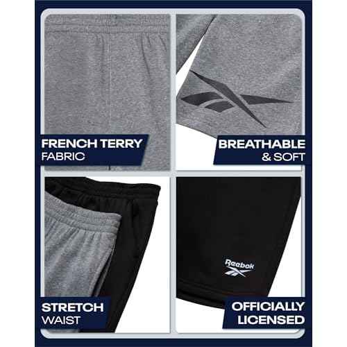 Reebok Boys Athletic Shorts - 2 Pack Performance Quick Dry Pull On French Terry Boys Shorts with Pockets for Basketball Gym