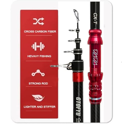 GTOFYU Telescopic Fishing Rod, Carbon Fiber Travel Surf Rod, Spinning Power Lure 2-9Oz, 20-50LB，Medium-Heavy Throwing Surf...