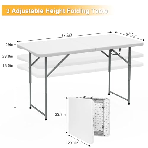 SKOK 330lbs Folding Picnic Table 4/6/8 Foot Adjustable Height, 4/6/8FT Plastic Table Portable w/Handle, Utility Commercial...