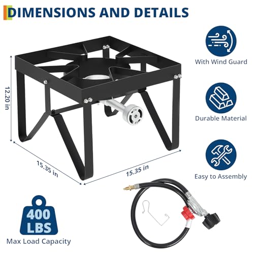 80,000 BTU Single Burner Propane Stove – 10 PSI Regulator, 400 Lbs Capacity Portable Outdoor Cooker for Camping, Deep Fryi...
