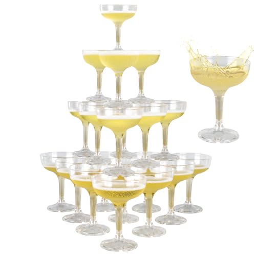 XIRUOXINKEMAO 50 PCS champagne tower glasses, 5 oz disposable martini and champagne glasses plastic, plastic coupe glasse...