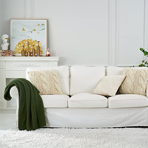 Longhui bedding Chunky Cable Knit Throw Blanket Lightweight Olive Green 100% Organic Cotton Blanket for Sofa Couch Bed Bab...