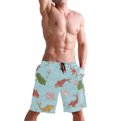 SLHKPNS Men's Swim Trunks Quick Dry Swimming Shorts with Pocket Koi Fish Water Swimsuit Trunks