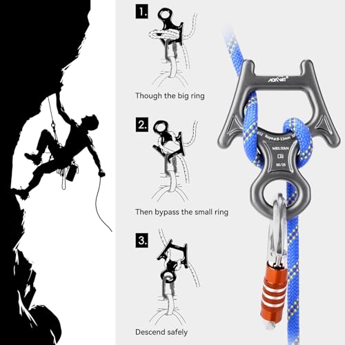 30kN Figure 8 Descender 7075 Aluminum Alloy Heavy Duty Belaying and Rappelling Device Tree Climbing Gear for Rock Climbing...