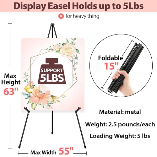 VAIIGO Black Easel Stand for Wedding Signs, Posters & Paintings - 63" Adjustable Portable Display Easel for Welcome Signs,...