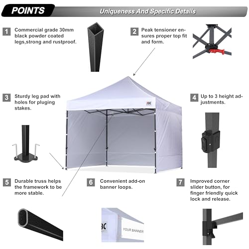 ABCCANOPY Heavy Duty Easy Pop up Canopy Tent with Sidewalls 10x10, White