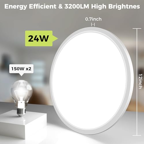hepside 2Pack LED Flush Mount Ceiling Light Fixture, 12Inch 24W, Dimmable&3000K/3500K/4000K/5000K/6500K Adjustable Low Pro...