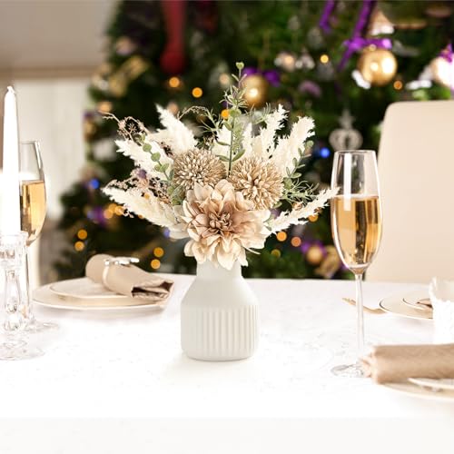 Mkono Small Artificial Flowers in Ceramic Vase 13.5" Centerpieces Coffee Table Decor, Silk Flower Arrangements for Home De...