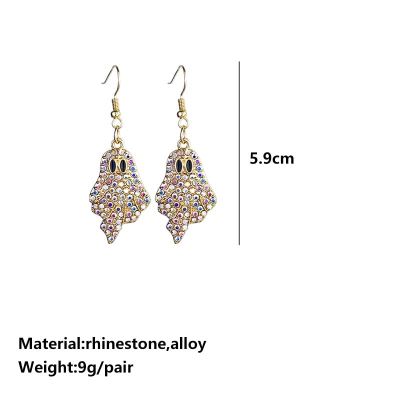 Halloween Pumpkin Ghost Earrings Sparkly Rhinestone Dangle Earring for Women-Ghost