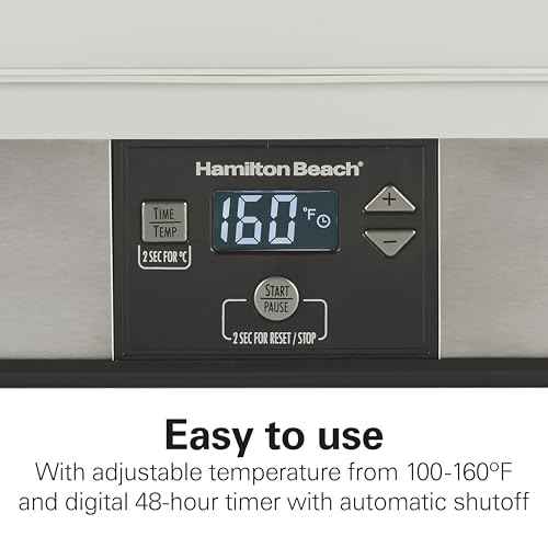 Hamilton Beach Digital Food Dehydrator for Fruit and Jerky, Vegetables and More, 5 Trays, Adjustable Temperature, 48 Hour Timer + Auto Shutoff, Grey (32100A)