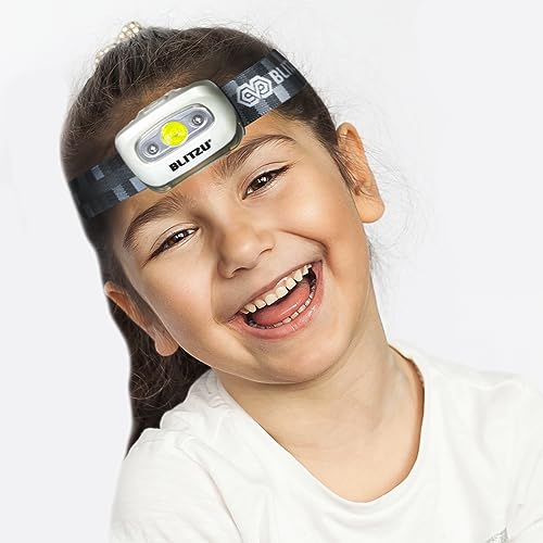 BLITZU LED Headlamp Flashlight for Adults & Kids, Lightweight, Waterproof Head Lamp with White & Red Light, Comfortable He...