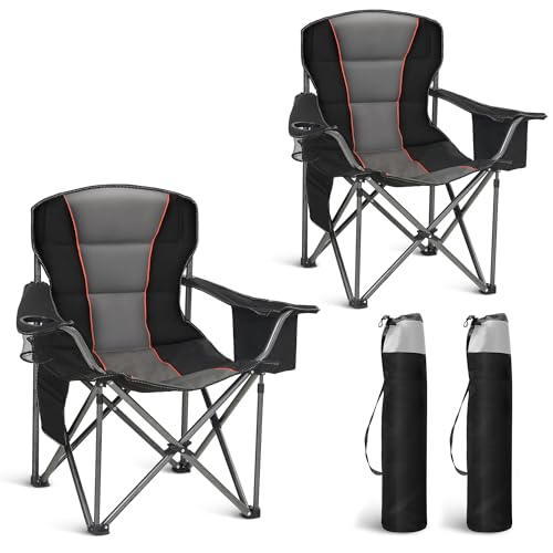 HIGH POINT SPORTS Oversized Camping Folding Chair, Heavy Duty Portable Lawn Chairs, Folding Chairs for Outside with Cup Ho...