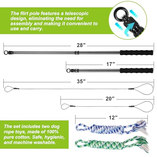 Msnaile Carbon Fiber Flirt Pole for Dogs, 0.2 Pounds Lightweight Dog Flirt Pole for Large Medium Small Dogs, Telescopic Fl...