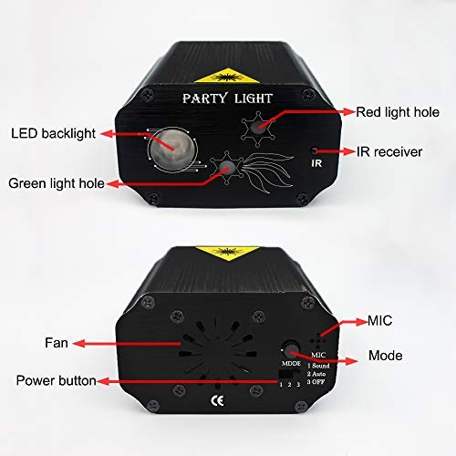 Party Lights Dj Disco Lights, Strobe Stage Light Sound Activated Laser Llights Projector with Remote Control for Parties B...