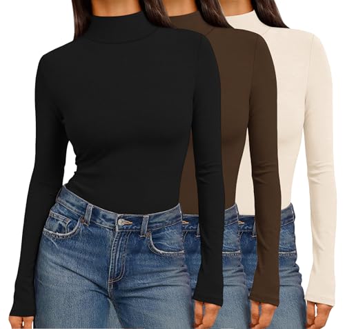 Ekouaer 3 Pack Womens Mock Turtleneck Tops Long Sleeve Shirts Slim Fit Fall Fashion Thermal Underwear Basic Winter Clothing