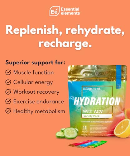 Essential Elements Hydration Packets - Electrolytes Powder Packets Sugar Free - 24 Stick Packs of Electrolytes Powder No S...