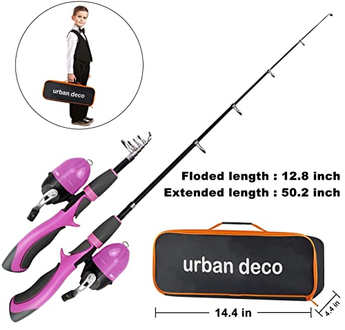 Urban Deco Kids Fishing Pole Set Portable Telescopic Kids Fishing Rod and Reel Combo Kit with Tackle Box for Beginners, Bo...