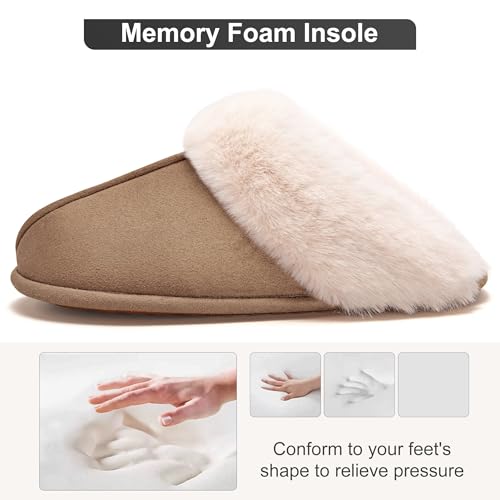 Womens Fuzzy House Slippers Memory Foam House Shoes Slip On Bedroom Slippers for Indoor Outdoor Use