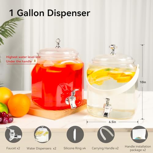 1 Gallon Beverage Dispenser - Leak proof Juice Dispenser Sealed Plastic Lemonade Dispensers with Anti-Rust Lids Drink Jug ...