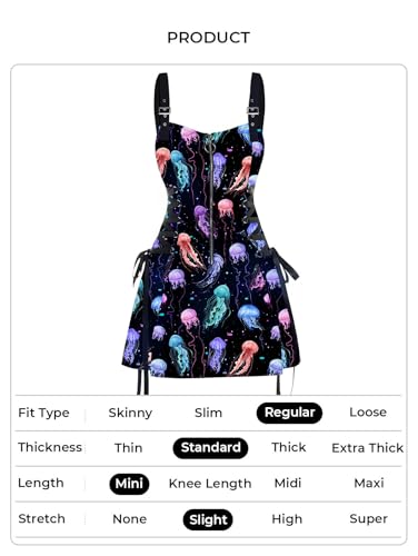 DRESSFO Women’s Gothic Buckle Strap Mini Dress – Lace Up Zipper Dress in Multiple Prints