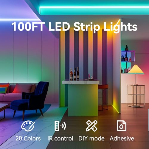 CHARKEE LED Lights for Bedroom 100 ft, Color Changing LED Strip Lights with 44-Key Remote, 24 Volt RGB SMD2835 Tape Lights...