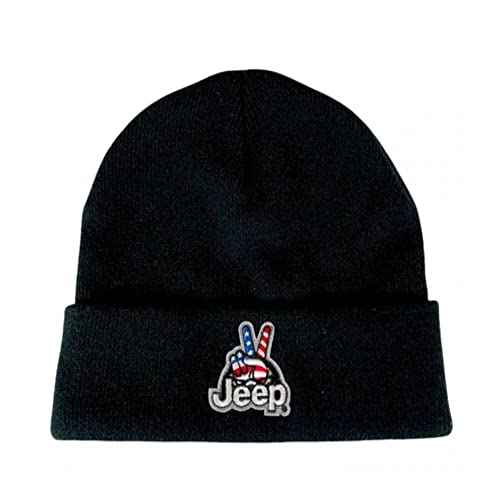 Jeep Wave USA Logo Patch Knit Hat Flip Knit Beanie (Black)