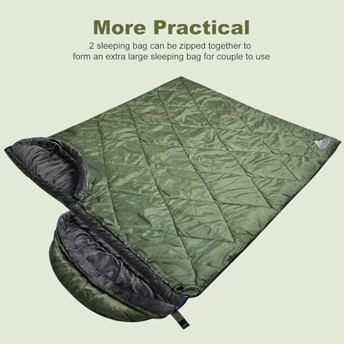 AGEMORE Cotton Flannel Sleeping Bag with Fleece Lined Hood, Waterproof XL Sleeping Bag for Adults, for Cold Weather Campin...