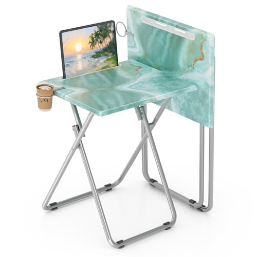 TV Trays Table Set of 2 Portable Folding TV Tray Table TV Dinner Tray with Sturdy MDF, Small Folding Tables with Phone & T...