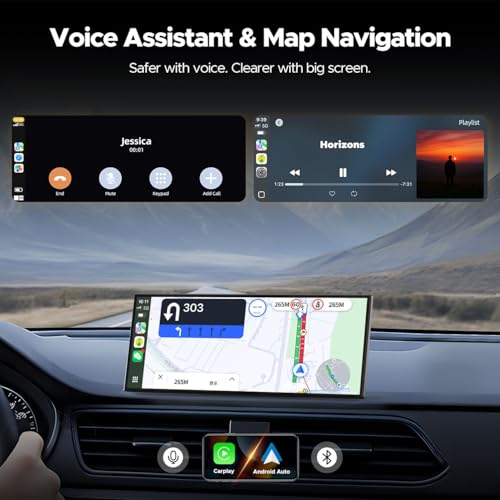 Volam 11'' Wireless Carplay Screen for Car Built-in Net-Flix YouTube Apps, Portable Touchscreen Car Stereo with Android Au...