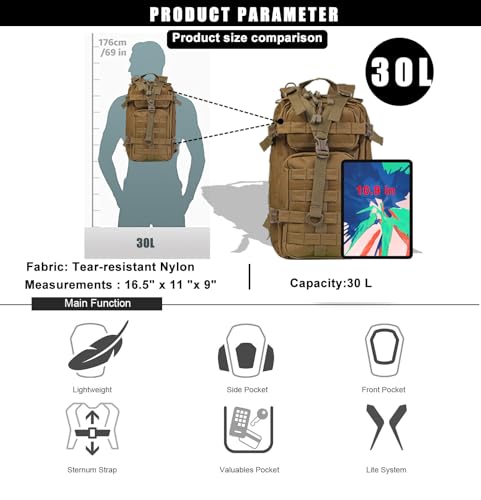 Miramrax Small Tactical Backpack Military Daypack - 30L Backpack for Men Molle Assault Pack Bug Out Bag for Hiking Camping...