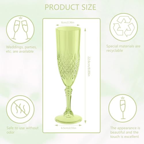 HTTBEIZI Light Green Champagne Flutes Set of 12 7oz, Plastic Reusable Glasses Cups Goblets Shatterproof Unbreakable, for V...