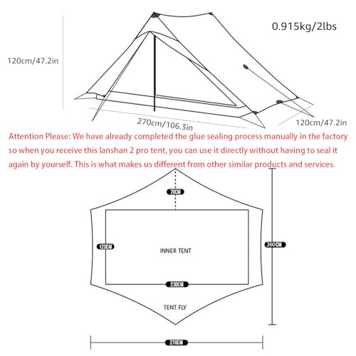 Upgraded 3FULGEAR Lanshan 2 Pro Ultralight 2-Person Tent, 3-4 Season Backpacking Tent, 20D Double-Sided Silicone Trekking ...