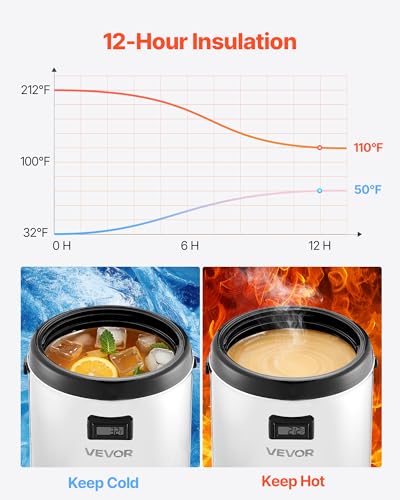 VEVOR Insulated Beverage Dispenser, 2 Gal/7.6L Stainless Steel Thermal Drink Server with Spigot & Temp Display, Suitable f...