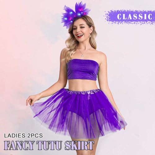 TWINKLEDE Women Tutu Skirt with Led Headband Classic 4 Layered Tutus Christmas Costume Skirts for Adult