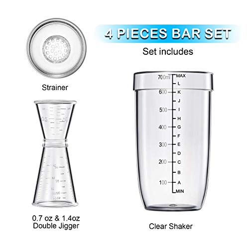 4 pcs Clear Cocktail Shaker Set 2 pcs Plastic bar Shaker with 2 pcs Plastic Cocktail Double Measuring Jigger