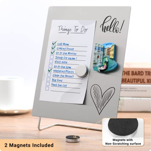 Magnetic Bulletin Board with Stand – Small Dry Erase Memo Board – Tabletop Metal Easel for Magnet Display – 10x8 Inches + ...