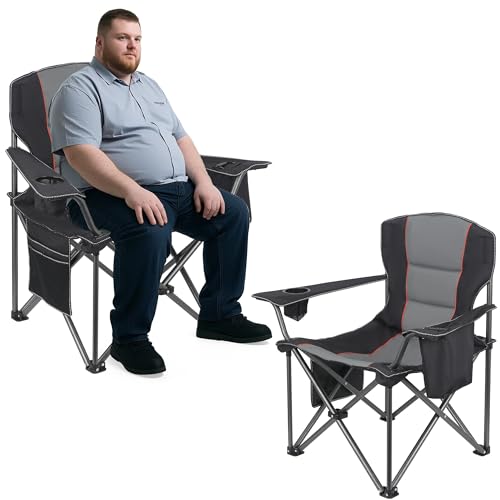WEIDIORME 2 Pack Heavy Duty Oversized Camping Chair for Adults 400lbs w/Lumbar Support - Folding Chairs with Side Pocket, ...