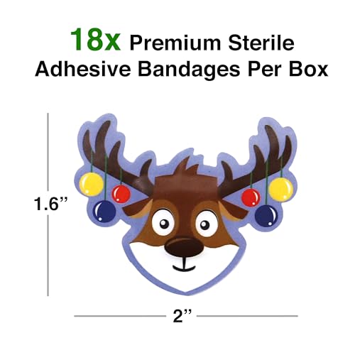 GAMAGO Reindeer Bandages for Kids & Kidults - Set of 18 Individually Wrapped Self Adhesive Bandages - Sterile, Latex-Free...