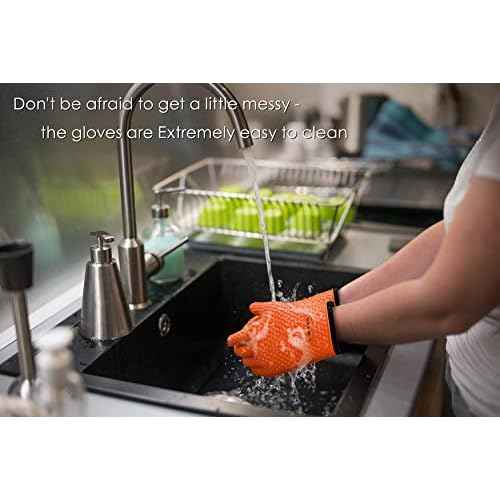 KITCHEN PERFECTION Silicone Smoker Oven Gloves -Extreme Heat Resistant BBQ Gloves -Handle Hot Food Right on Your Smoker Grill Fryer & Pit | Waterproof Oven Mitts |Superior Value Set+3 Bonuses