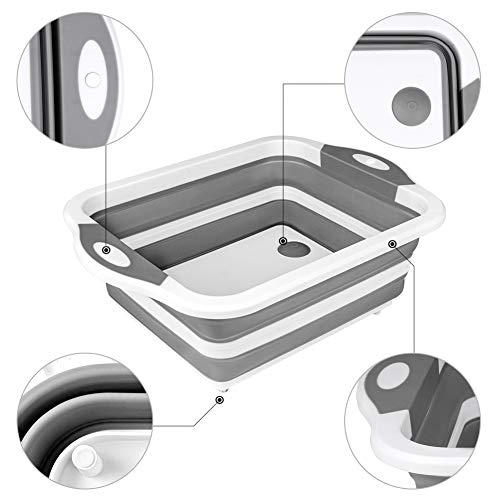 QiMH Collapsible Cutting Board - Foldable Multi-function Dish Tub - Washing and Draining Veggies Fruits Food Grade Sink St...