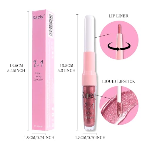 Kaely 2-in-1 Mauve Metallic Lipstick and Lip Liner Makeup, Shimmer Liquid Metallic Lipsticks for Women, Glitter Lip Gloss ...