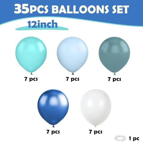 Ocean Themed Party Balloons, 12 Inches Turquoise Teal Blue Clear Metallic Balloons for Ocean Shark Sea Themed Pool Party B...