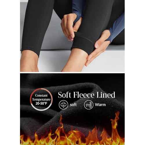 baleaf Women's Petite Fleece Lined Leggings with Pockets, 25" Thermal Winter Warm High Waisted Thick 7/8 Yoga Pants