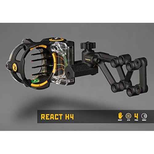 Trophy Ridge React H4 Bow Sight - 4 Pin Sight, Tool Less Windage and Elevation Adustability, 2nd Axis Leveling, Adjustable Click Light